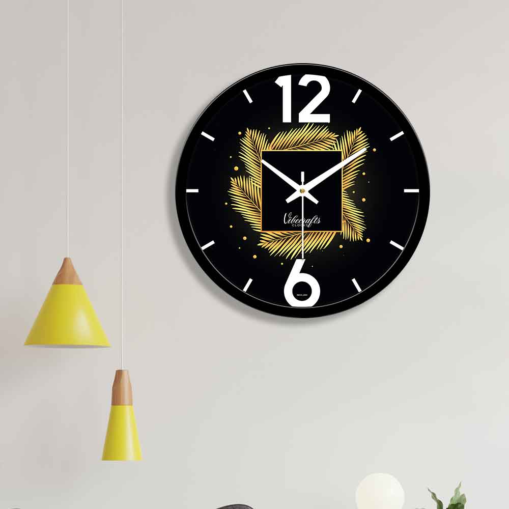 Golden Leaf Art Designer Wall Clock