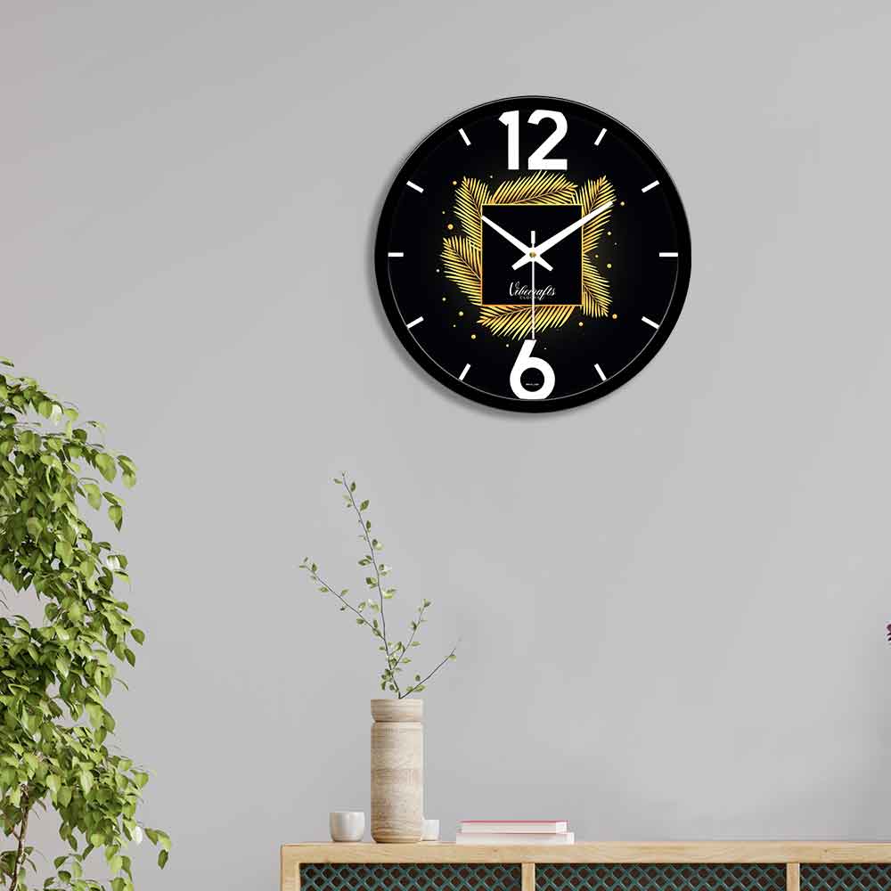 Golden Leaf Art Designer Wall Clock