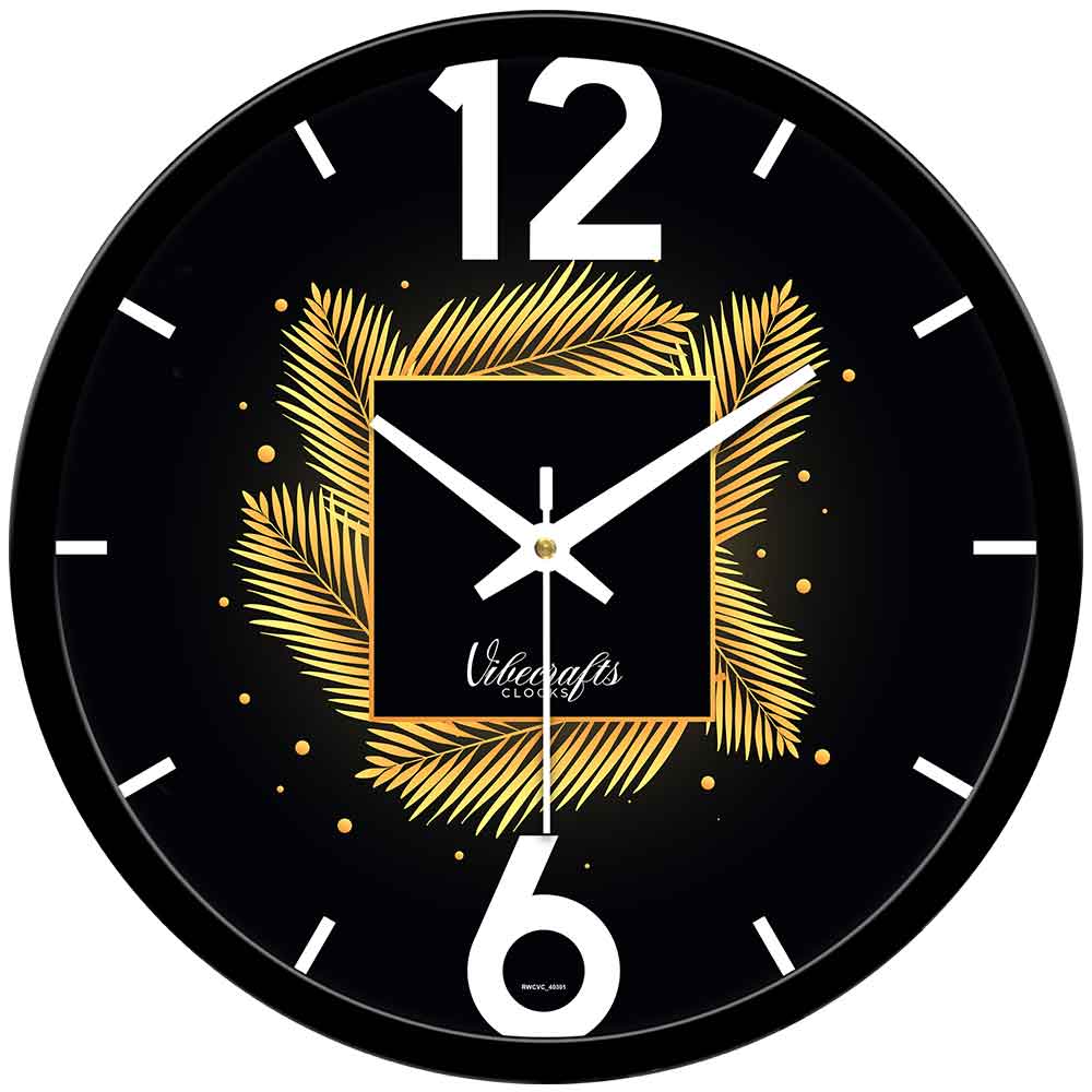 Golden Leaf Art Designer Wall Clock