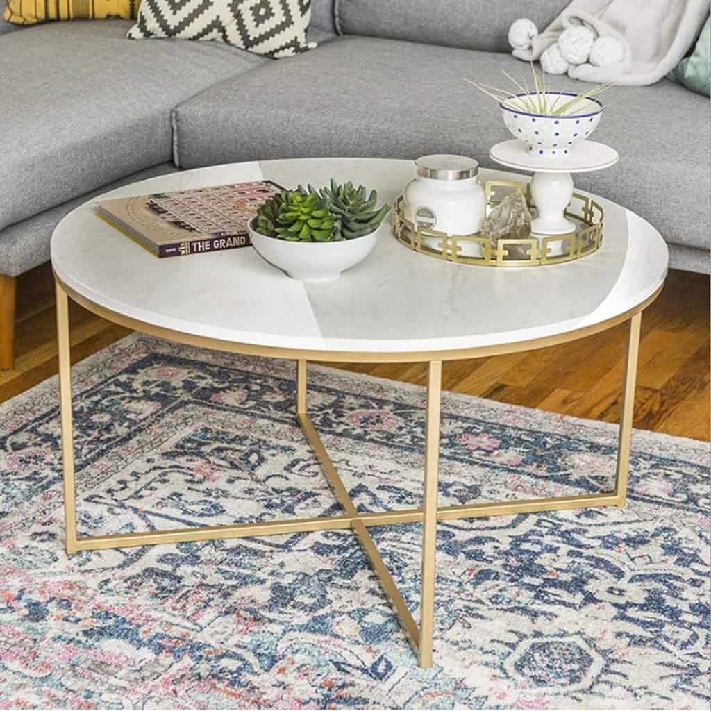 Golden Minimalist Metal Center Table in Criss Cross Design