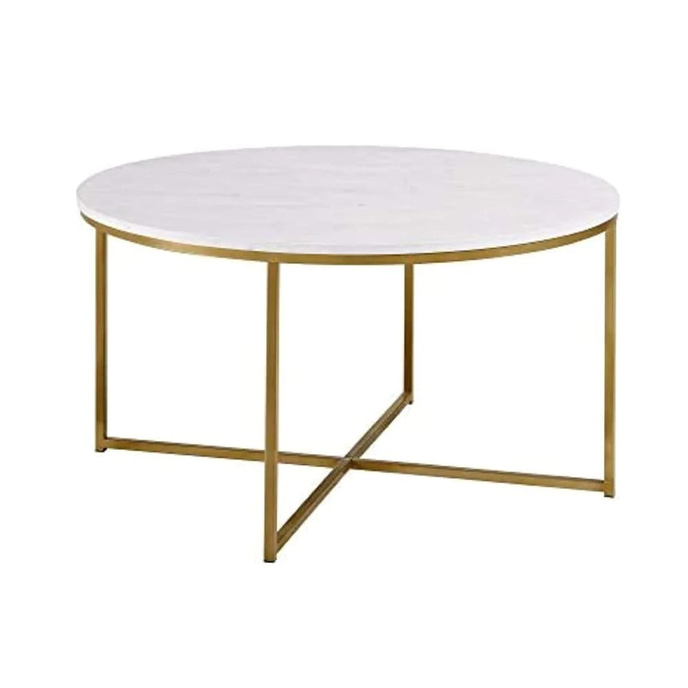 Golden Minimalist Metal Center Table in Criss Cross Design