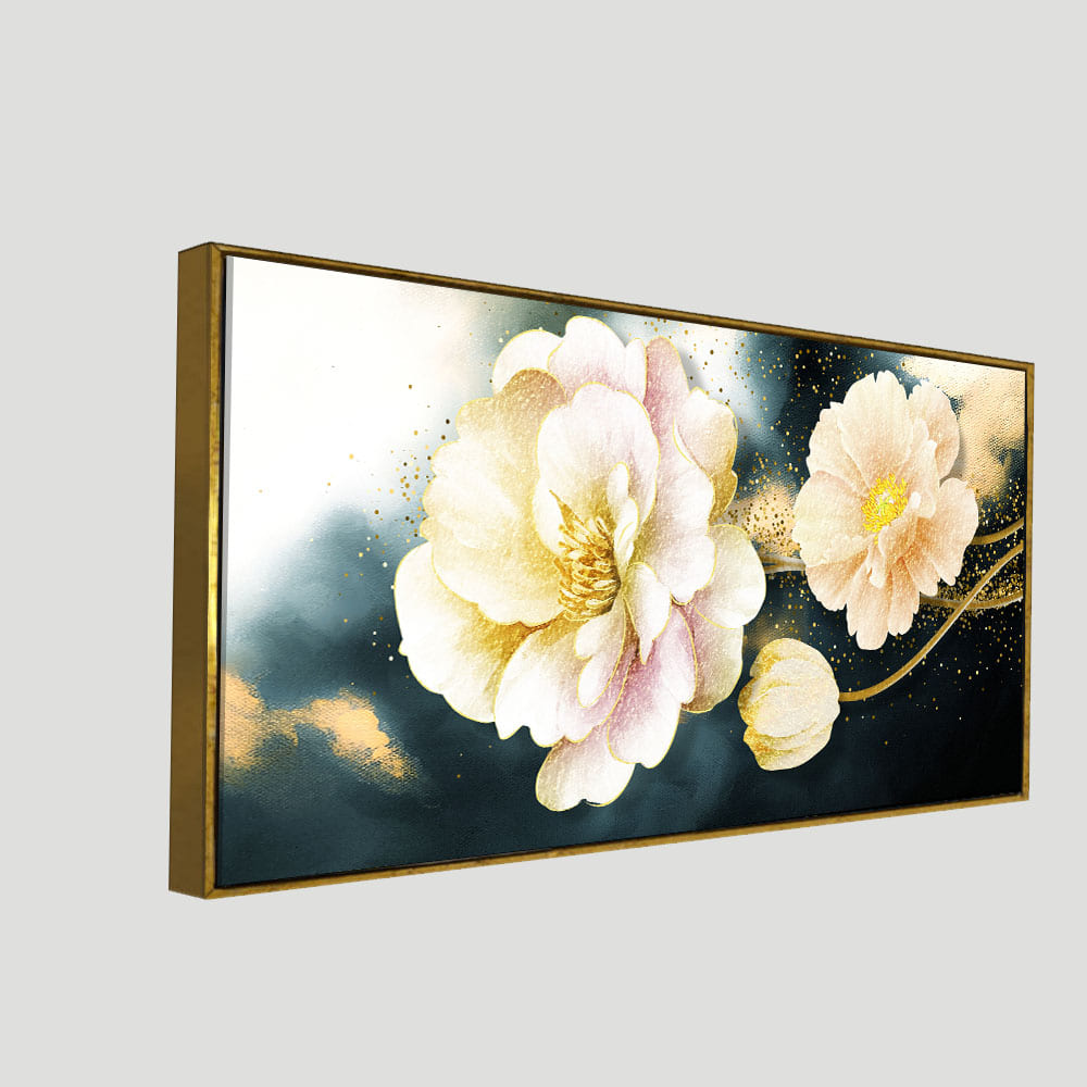 Golden Particles with Flower Premium Canvas Wall Painting