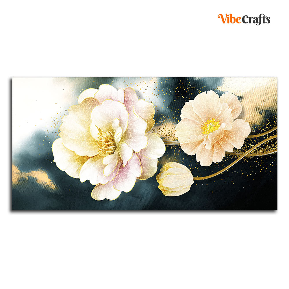 Golden Particles with Flower Premium Canvas Wall Painting