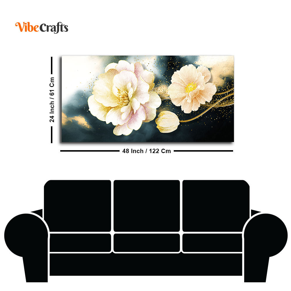 Golden Particles with Flower Premium Canvas Wall Painting