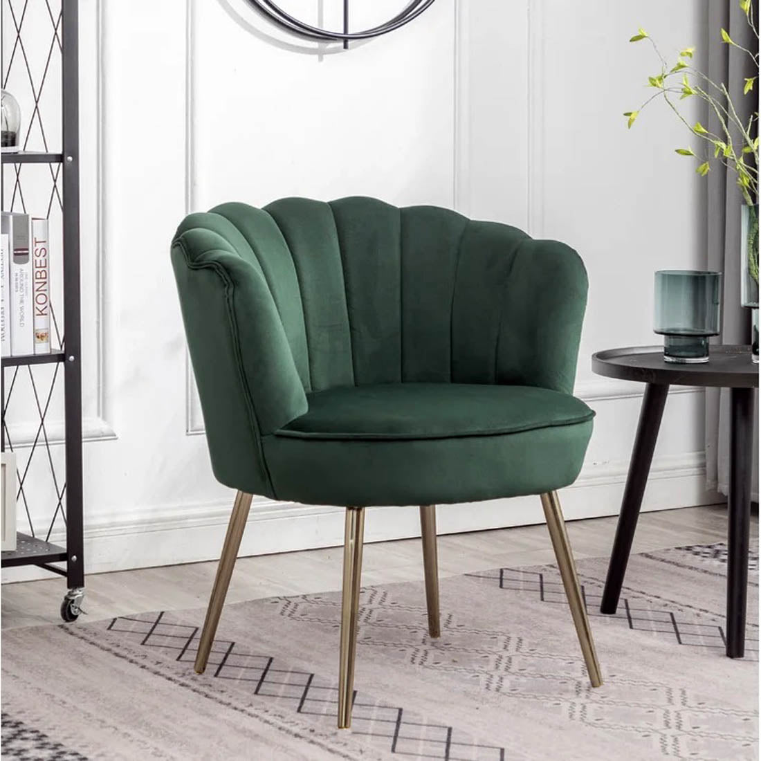 Green Color Crafted Shell Design Lounge Chair