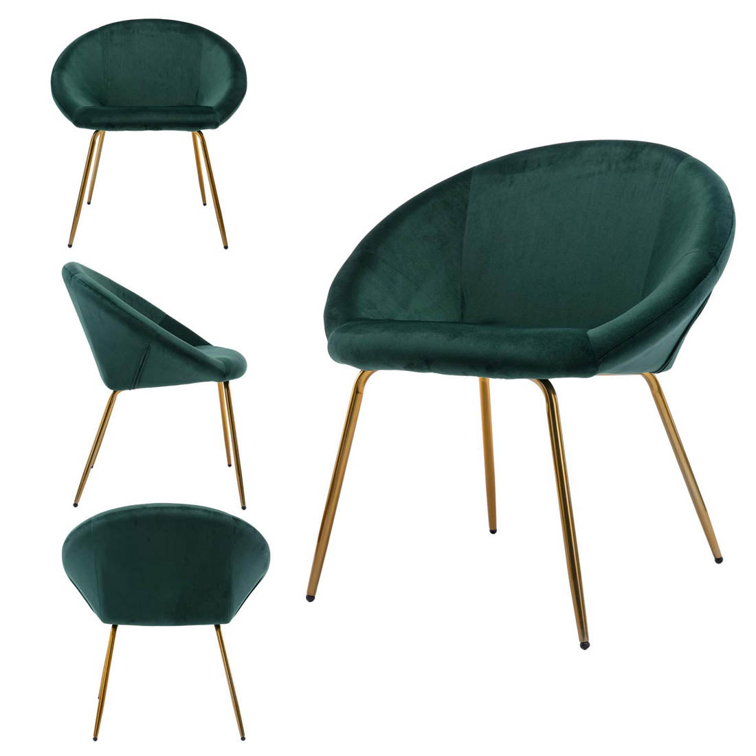 Green Color Round Shell Back Velvet Accent Chair