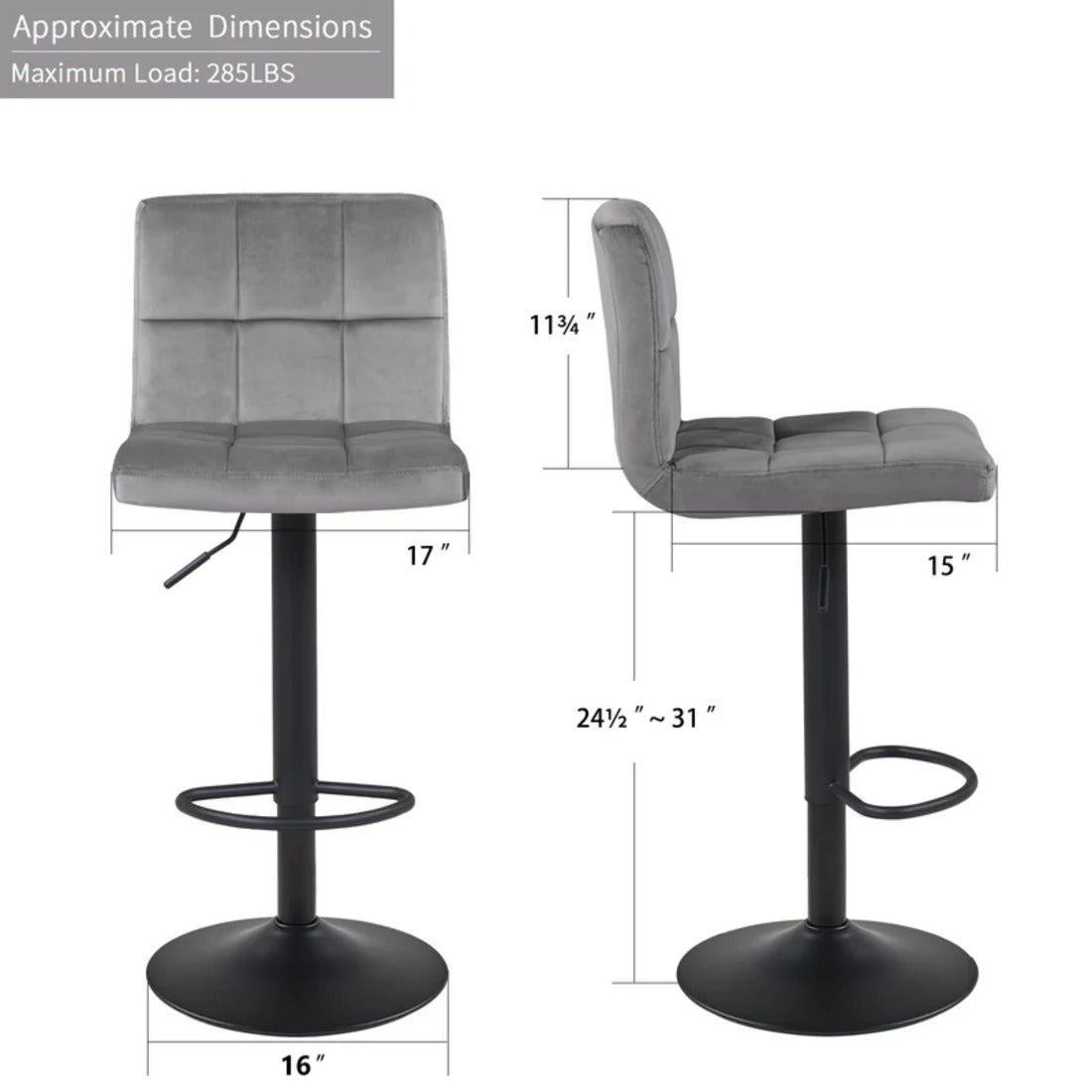 Grey Luxury Feel Velvet Counter Bar Chair / Long Chair