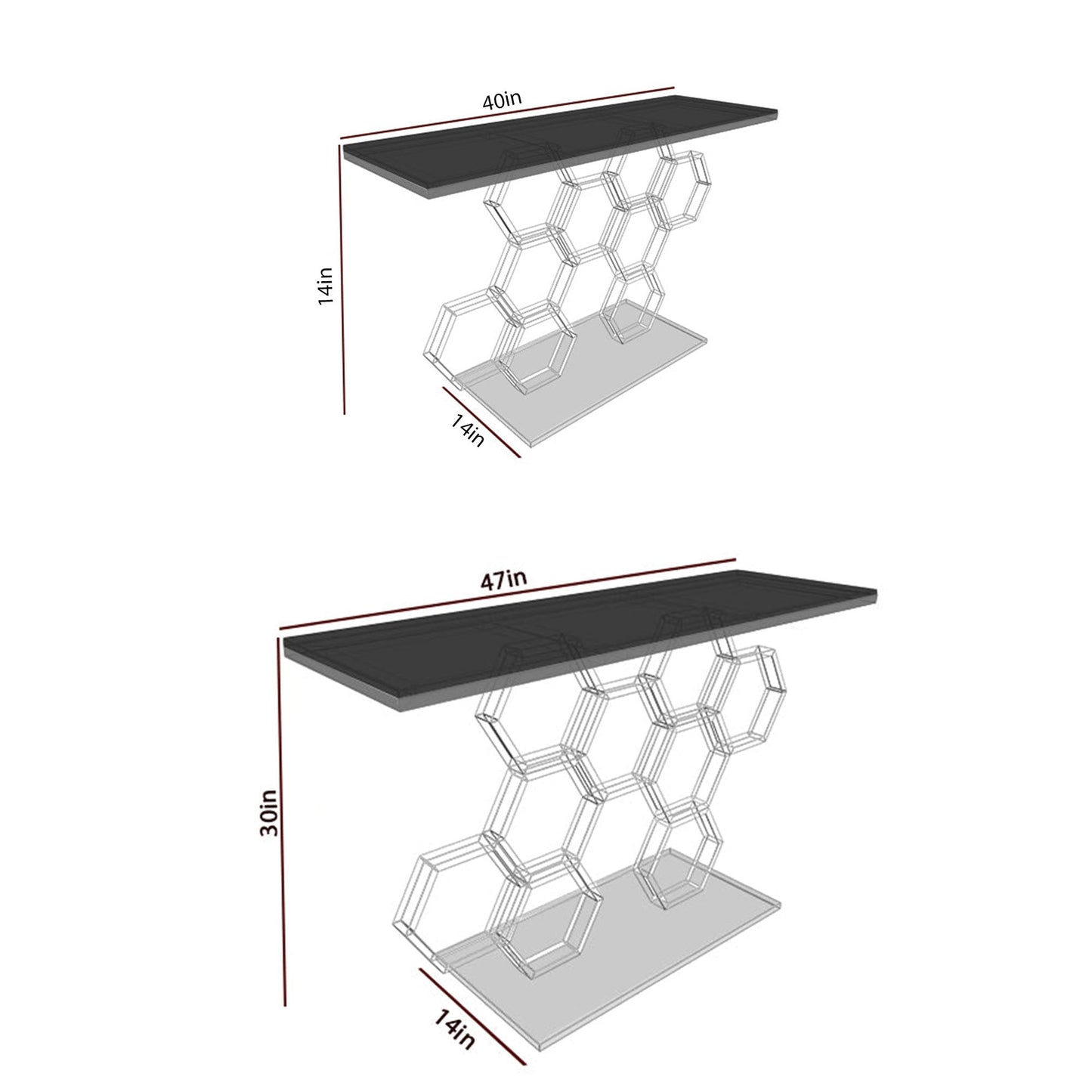 Honeycomb Motif Artistic Golden Finish Metal Console Table