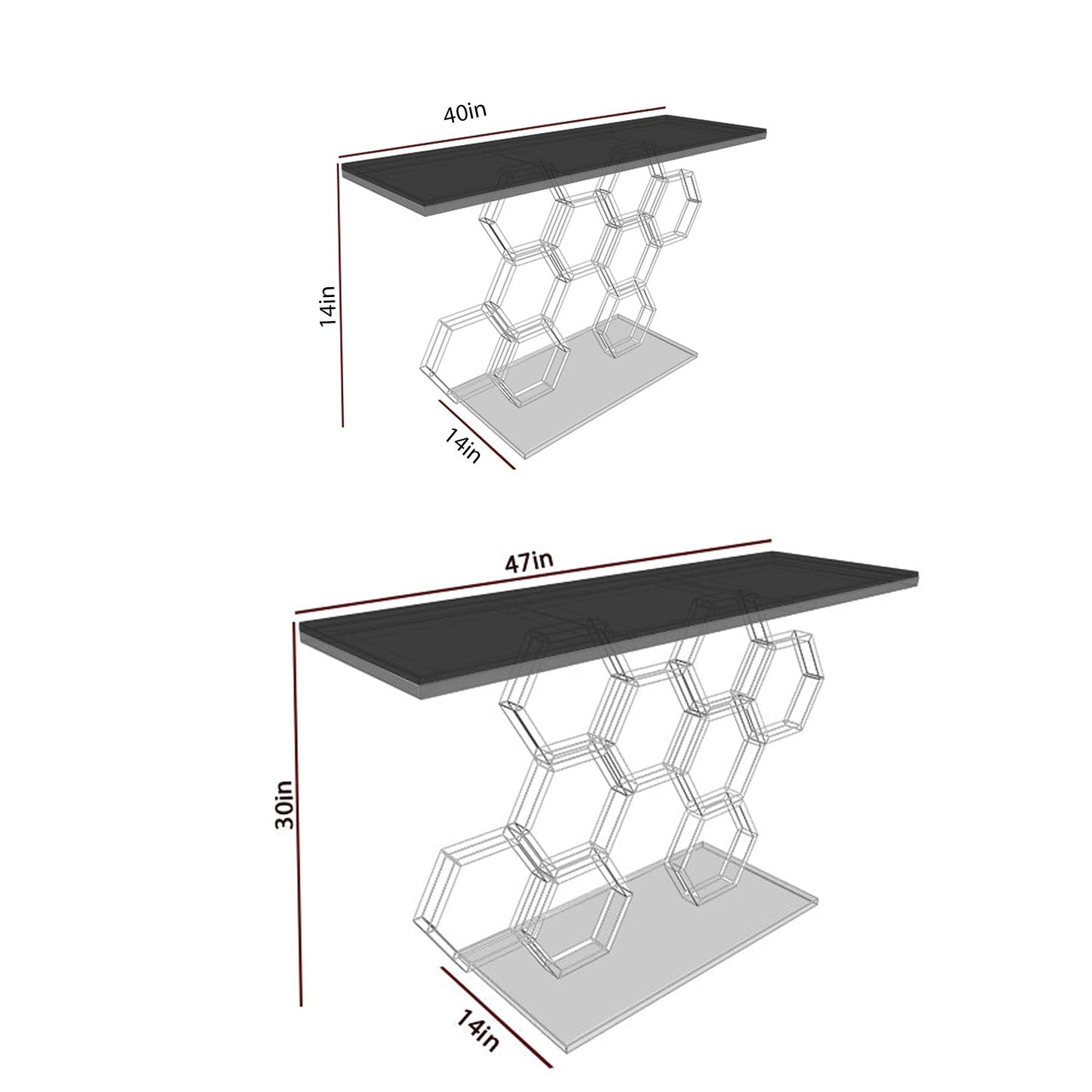 Honeycomb Motif Golden Metal Finish Console Table