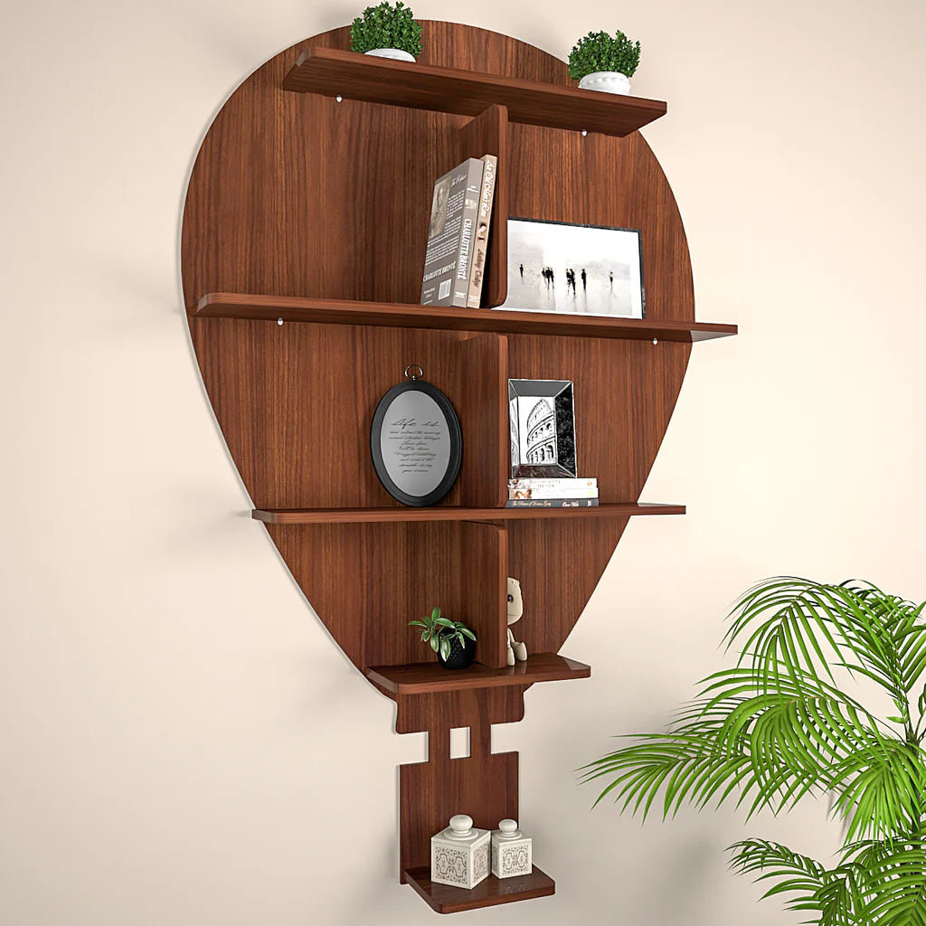 Hot Air Balloon Backlit Designer Wooden Wall Shelf / Book Shelf / Night Light, Walnut Finish