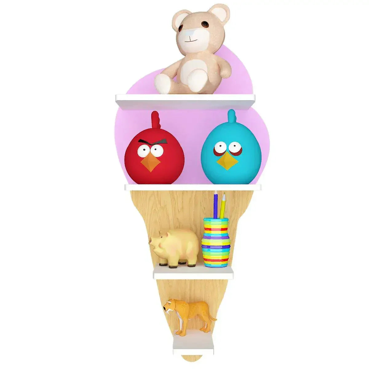 Ice-Cream Shape Wooden Wall Storage Shelf for Kids