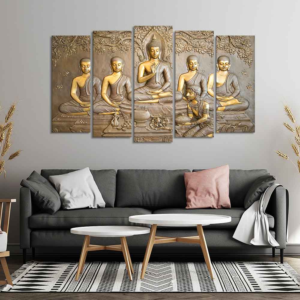 Lord Buddha in Thailand Temple 5 Pieces Premium Wall Painting