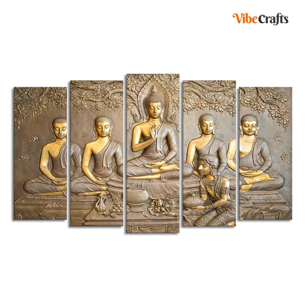 Lord Buddha in Thailand Temple 5 Pieces Premium Wall Painting