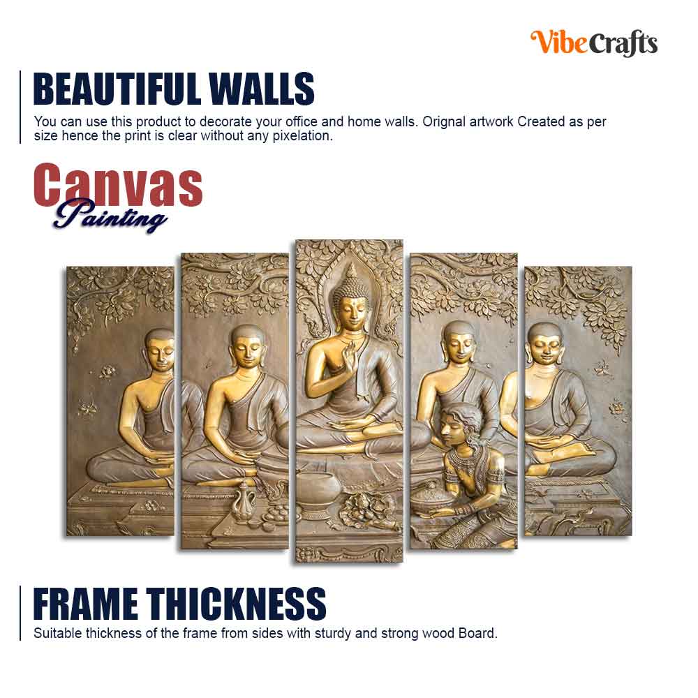 Lord Buddha in Thailand Temple 5 Pieces Premium Wall Painting