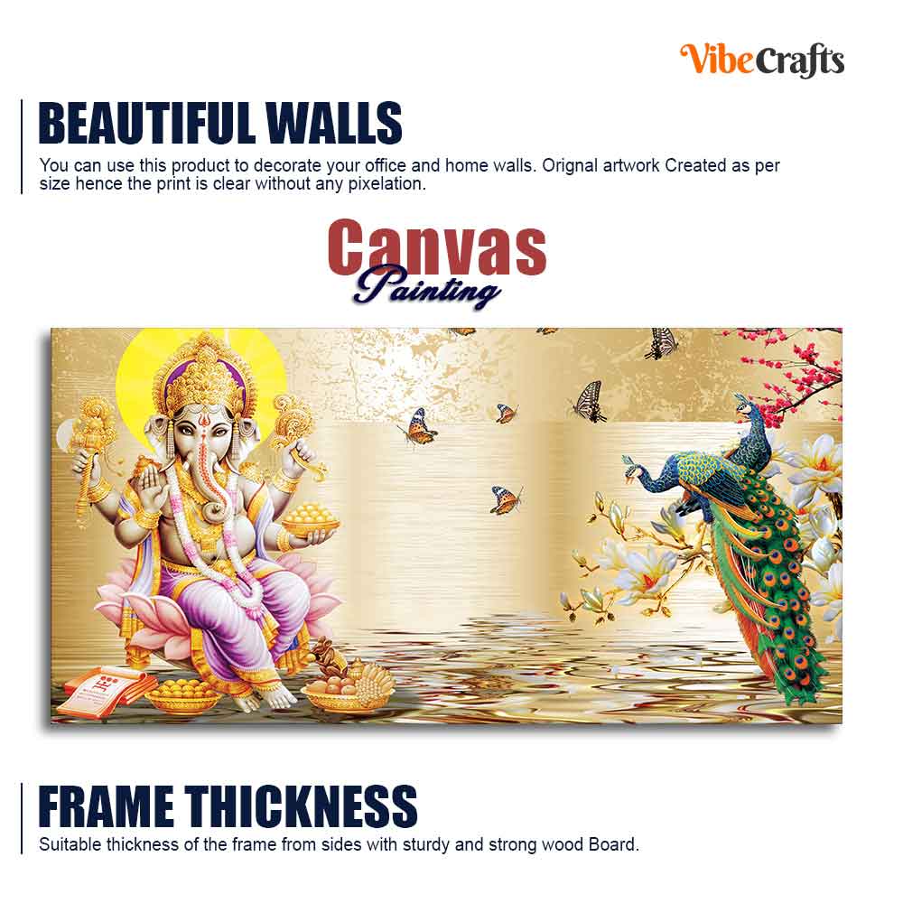 Lord Ganesha and Peacocks Canvas Wall Painting