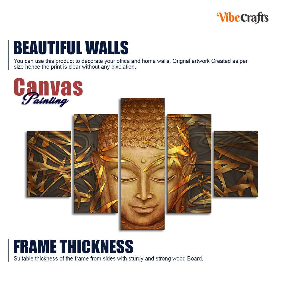 Lord Gautam Buddha with Serene Smile Wall Painting of Five Pieces