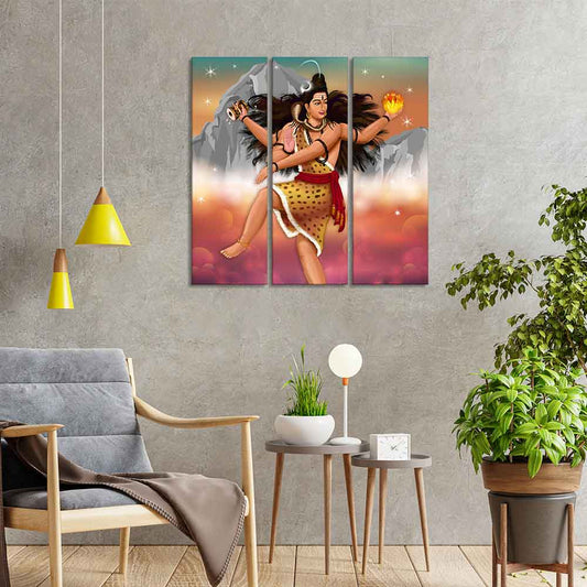 Lord of Dance Nataraja Canvas Wall Painting of 3 Pieces