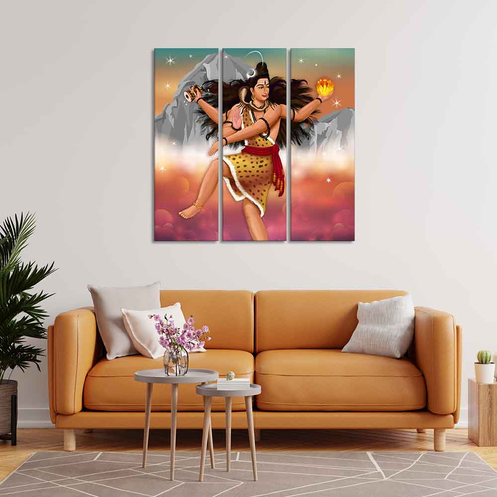 Lord of Dance Nataraja Canvas Wall Painting of 3 Pieces