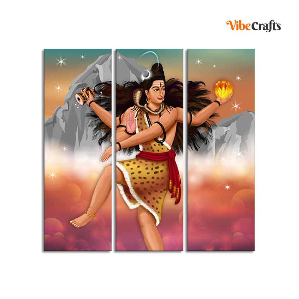 Lord of Dance Nataraja Canvas Wall Painting of 3 Pieces