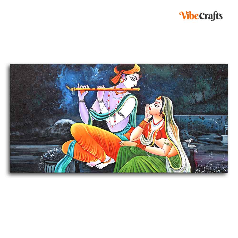 Lord Radha Krishna in Dark Forest Canvas Big Wall Painting Wall Art