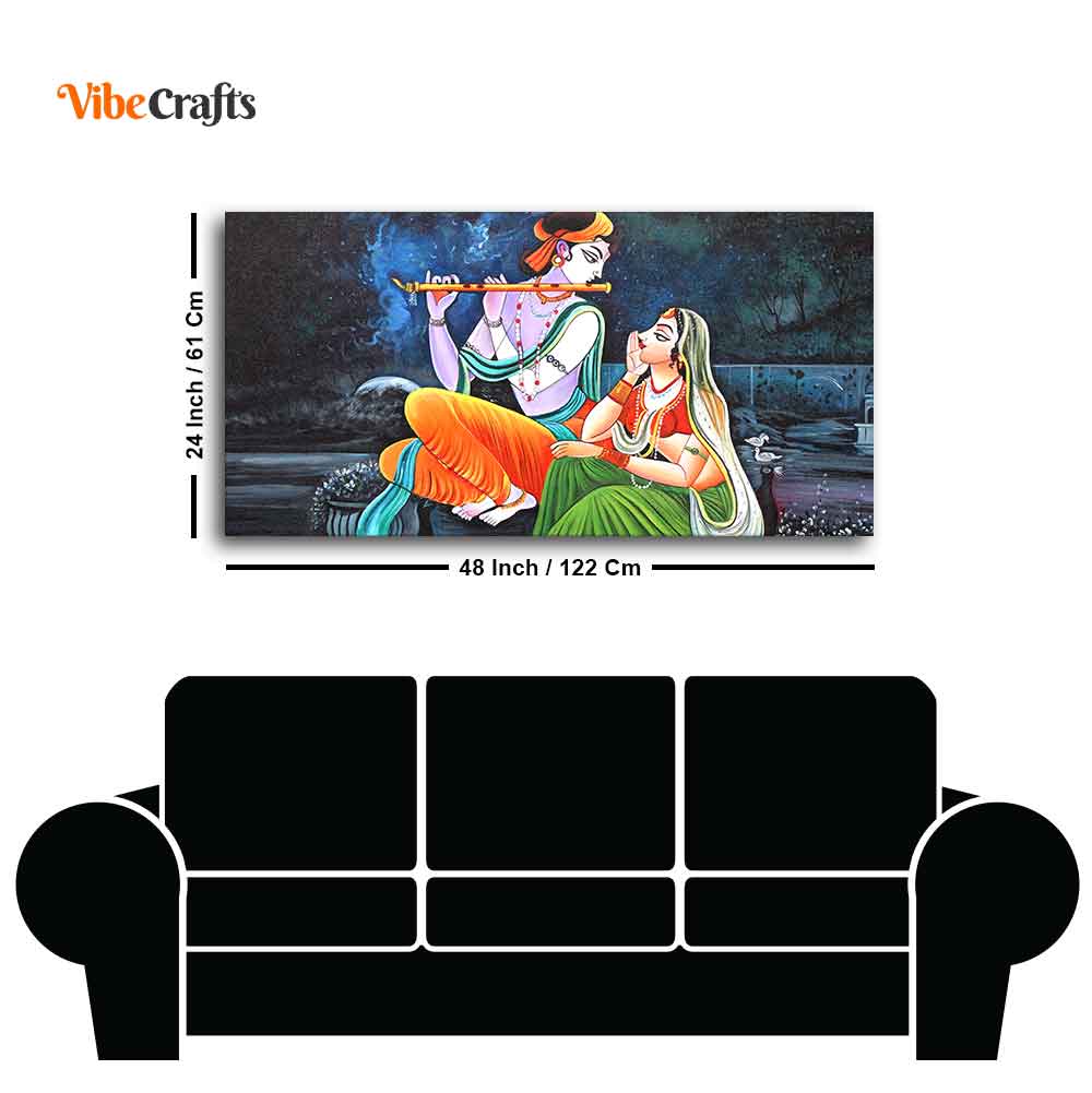 Lord Radha Krishna in Dark Forest Canvas Big Wall Painting Wall Art