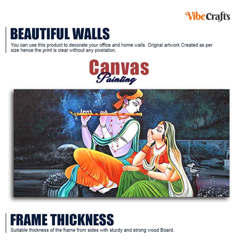 Lord Radha Krishna in Dark Forest Canvas Big Wall Painting Wall Art