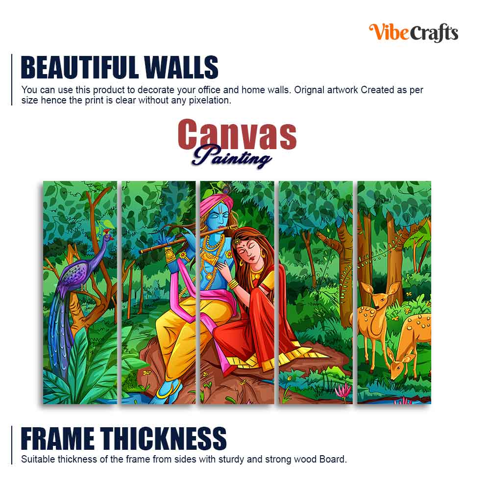 Lord Radha Krishna in Forest Wall Painting Set of Five Pieces