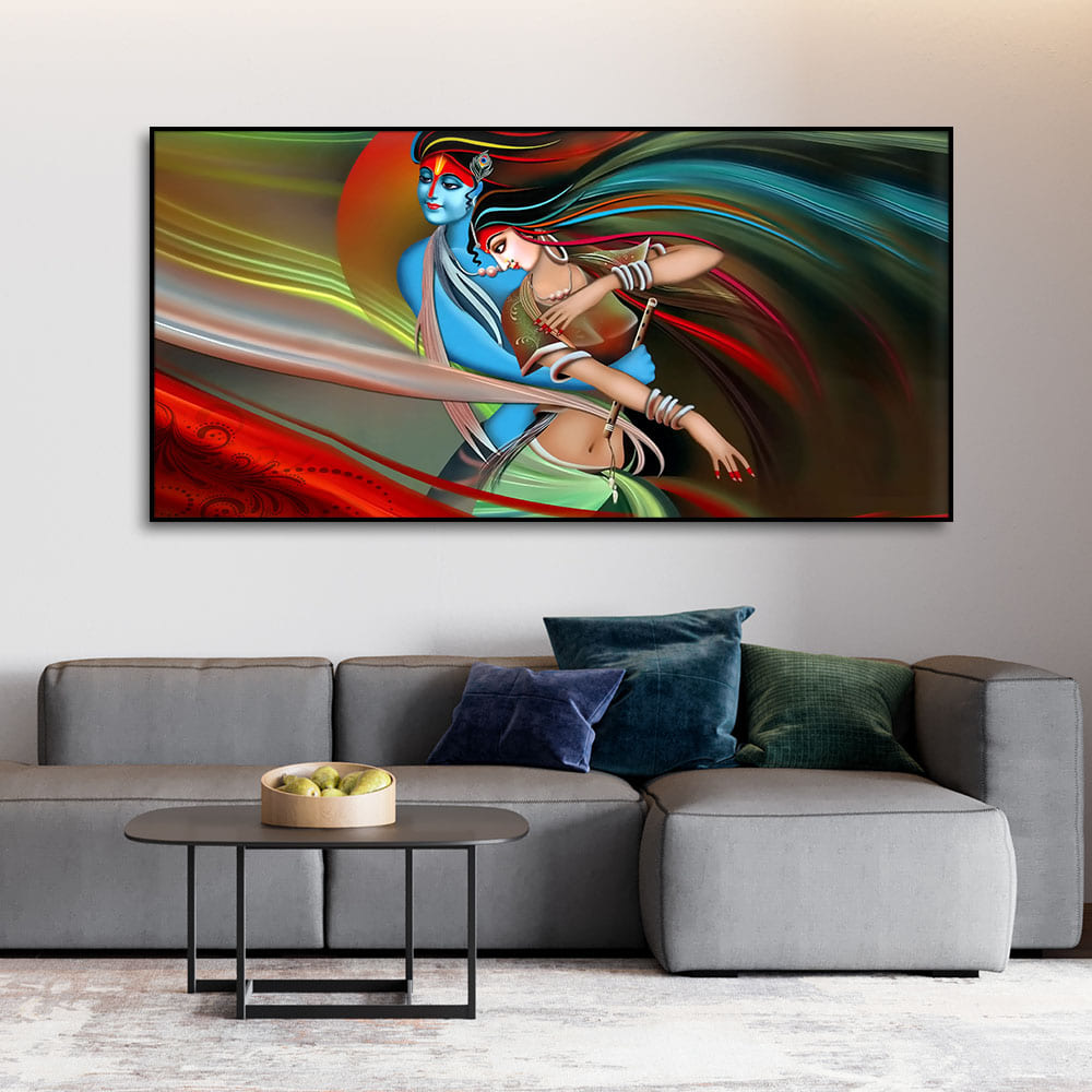 Lord Radha Krishna Musical Modern Art Canvas Wall Painting