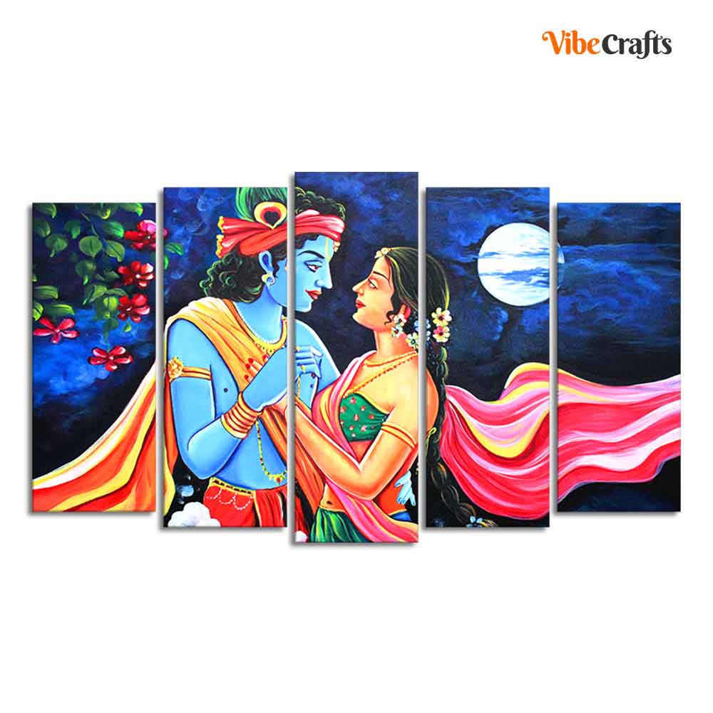 Love of Lord Radha Krishna Canvas Wall Painting Set of Five