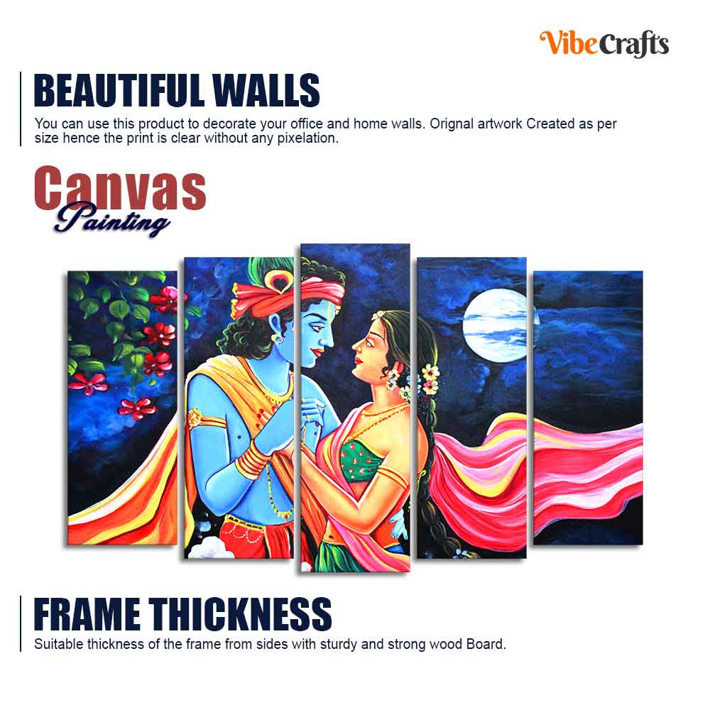 Love of Lord Radha Krishna Canvas Wall Painting Set of Five