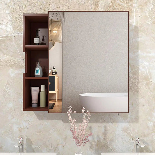 Luxurious Classic Wooden Bathroom Cabinet Mirror with 3 Open Shelves with Brown Finish