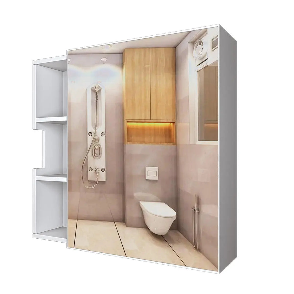 Luxurious Classic Wooden Bathroom Cabinet Mirror with 3 Open Shelves with White Finish