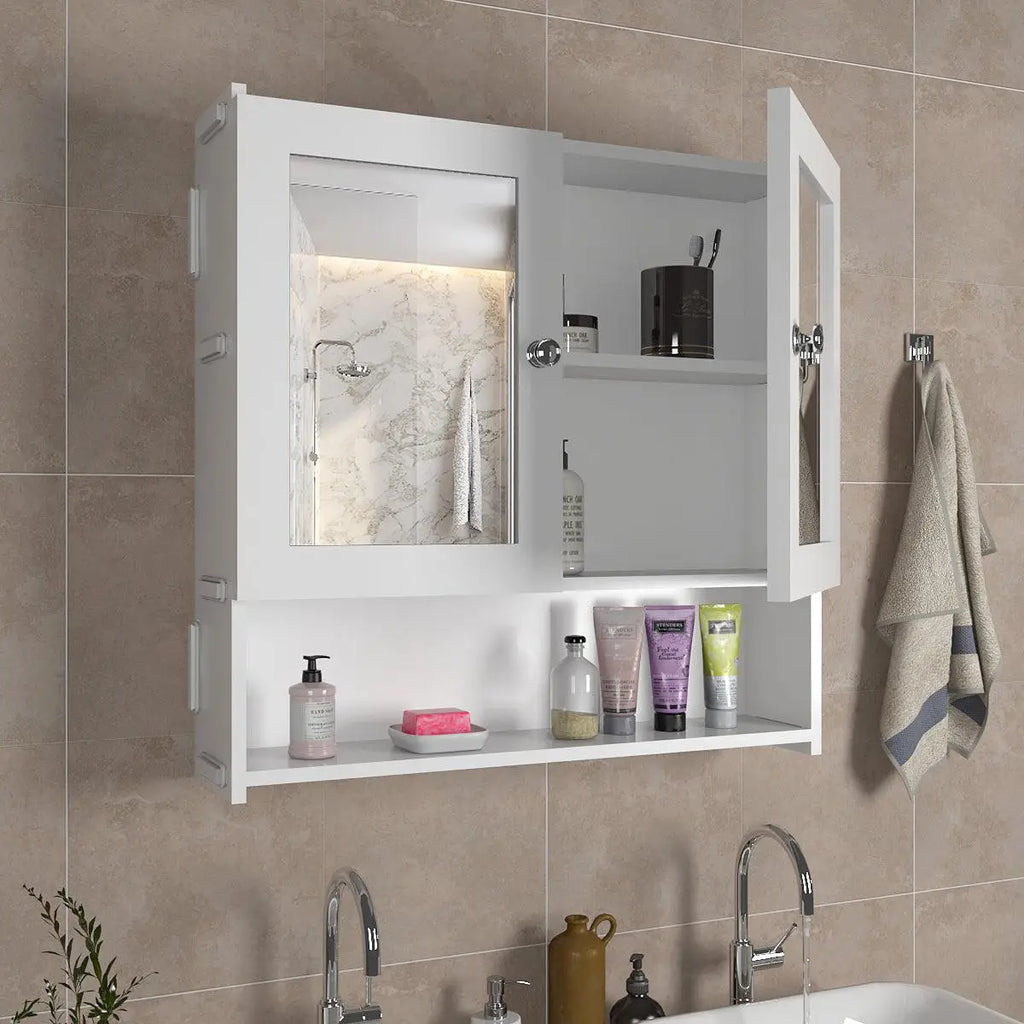 Luxurious Designer Space Saving Bathroom Mirror Cabinet with 5 Spacious Shelves with White Finish