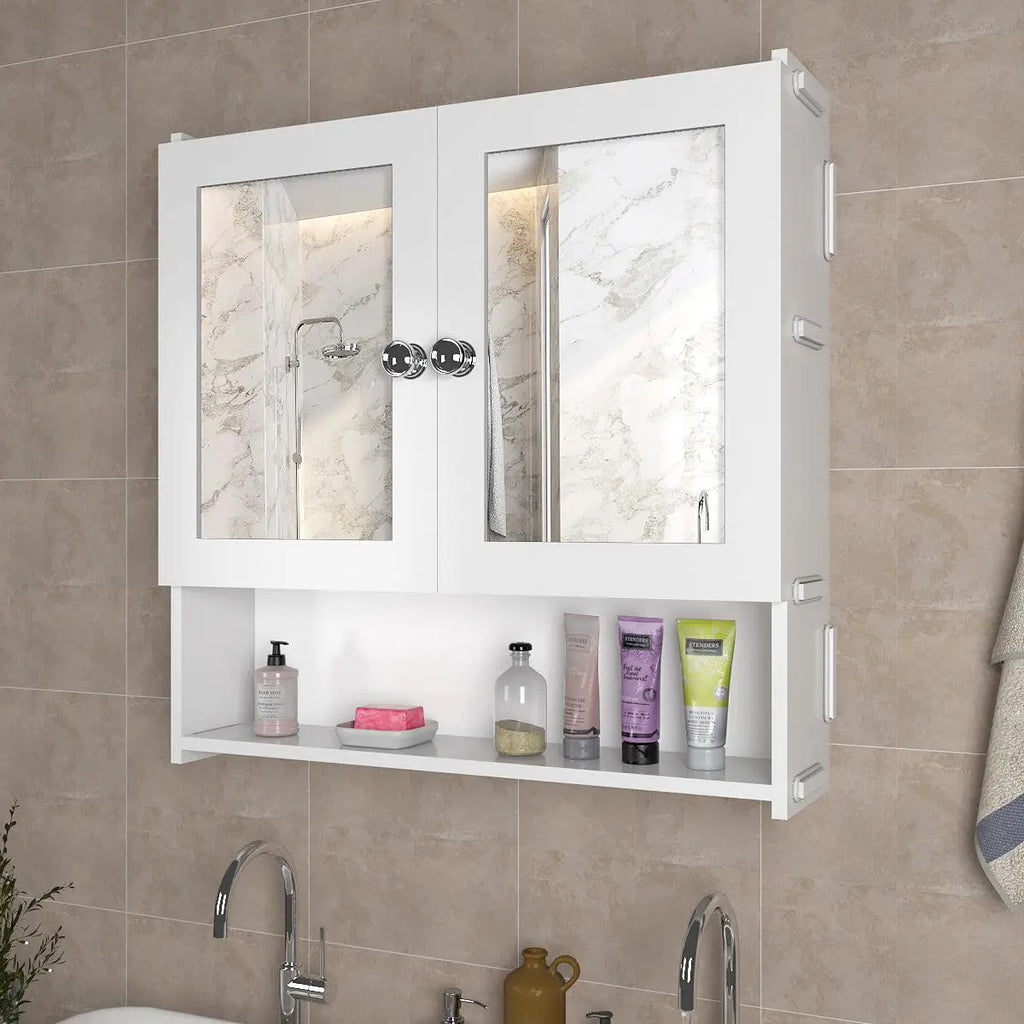 Luxurious Designer Space Saving Bathroom Mirror Cabinet with 5 Spacious Shelves with White Finish