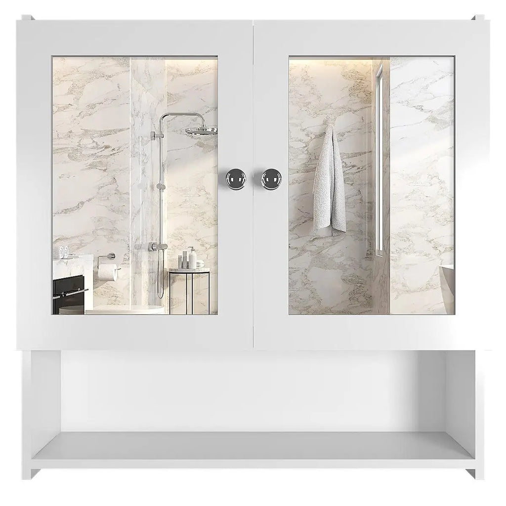 Luxurious Designer Space Saving Bathroom Mirror Cabinet with 5 Spacious Shelves with White Finish