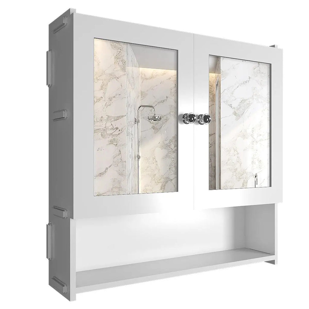 Luxurious Designer Space Saving Bathroom Mirror Cabinet with 5 Spacious Shelves with White Finish