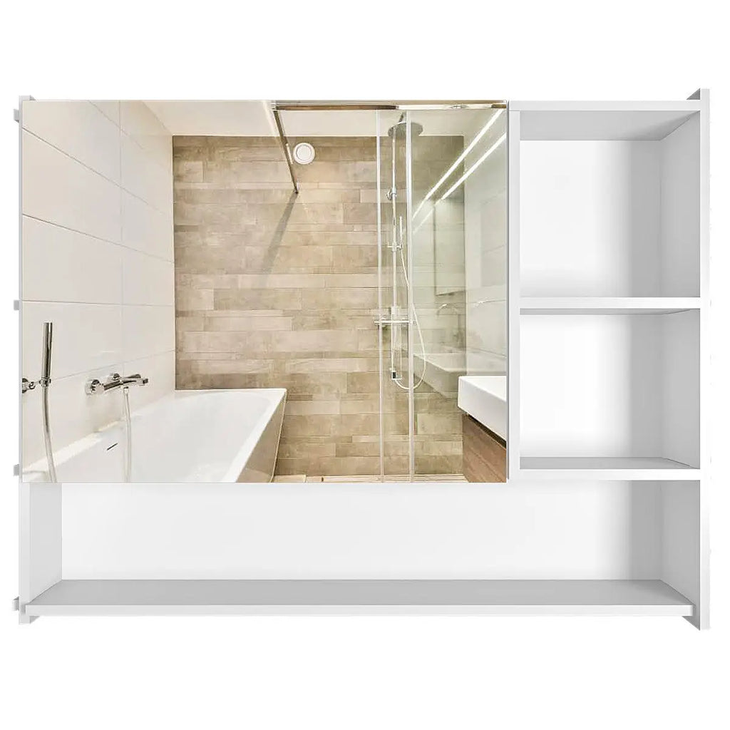 Luxurious Elegant Designer Large Bathroom Mirror Cabinet with 5 Spacious Shelves White Finish