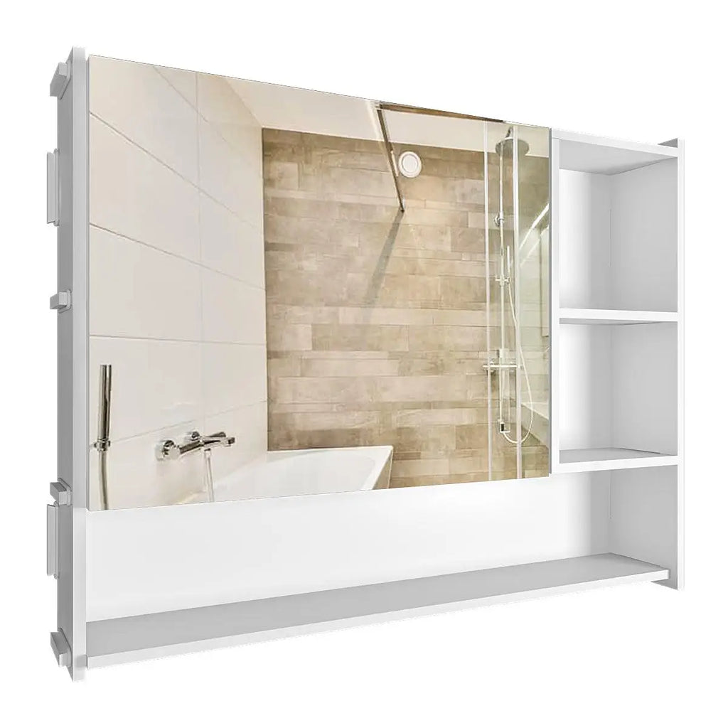 Luxurious Elegant Designer Large Bathroom Mirror Cabinet with 5 Spacious Shelves White Finish