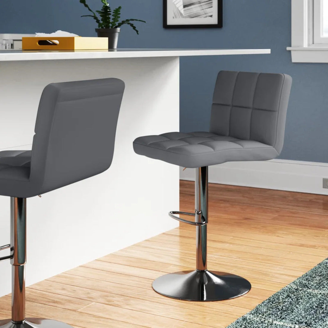 Luxurious Leatherette Grey Color Bar Stool / Long Chair