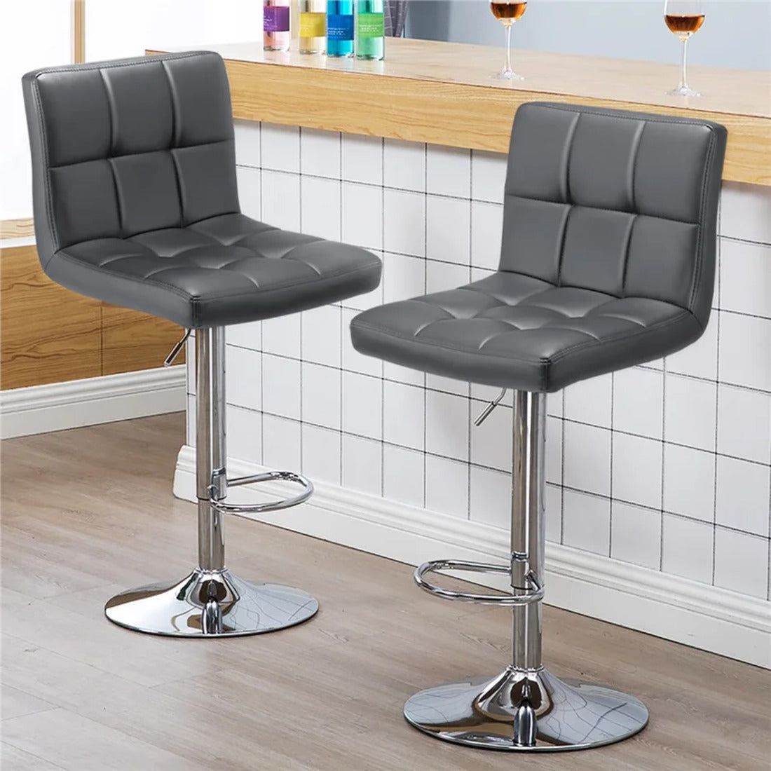 Luxurious Leatherette Grey Color Bar Stool / Long Chair