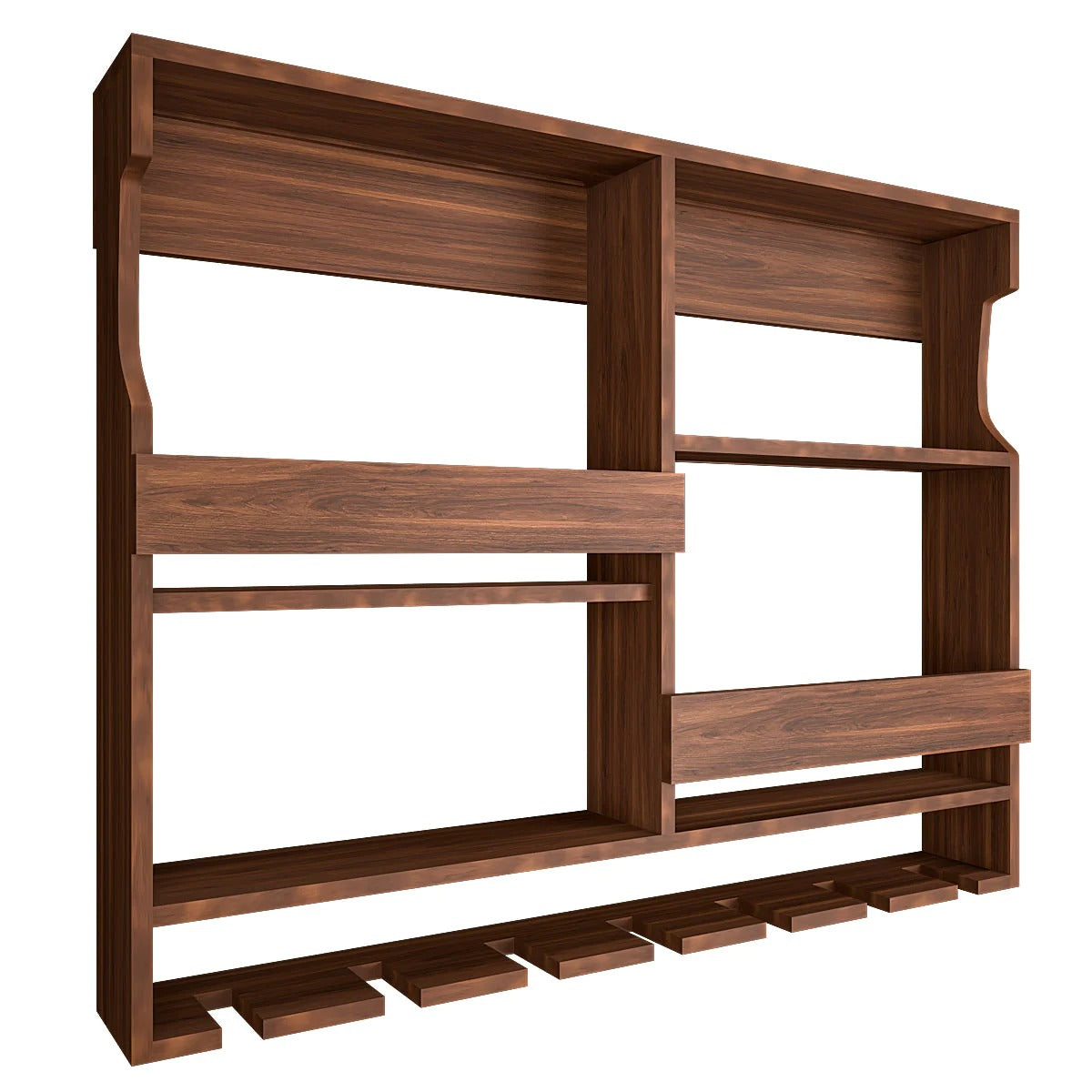 Luxurious Style Backlit Walnut Finished Mini Bar Shelf