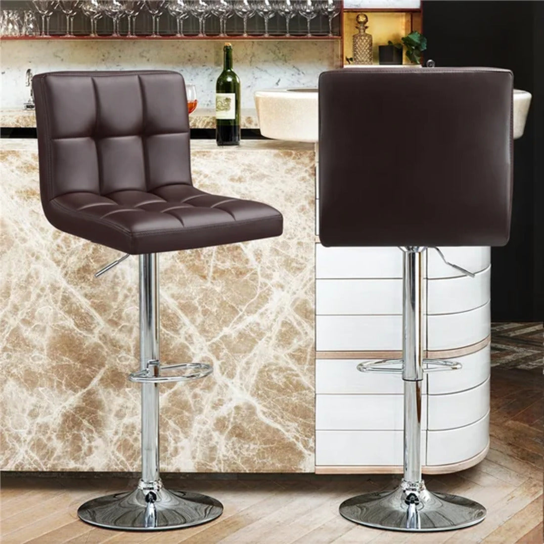 Luxurious Style Leatherette Brown Bar Stool / Long Chair