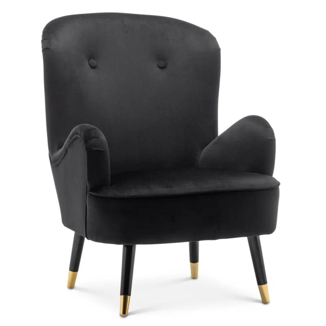 Luxury Black Premium Velvet Lounge Chair with Ottoman