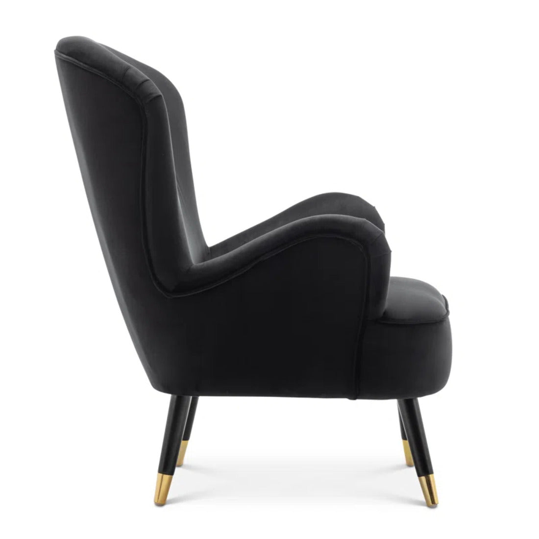 Luxury Black Premium Velvet Lounge Chair with Ottoman