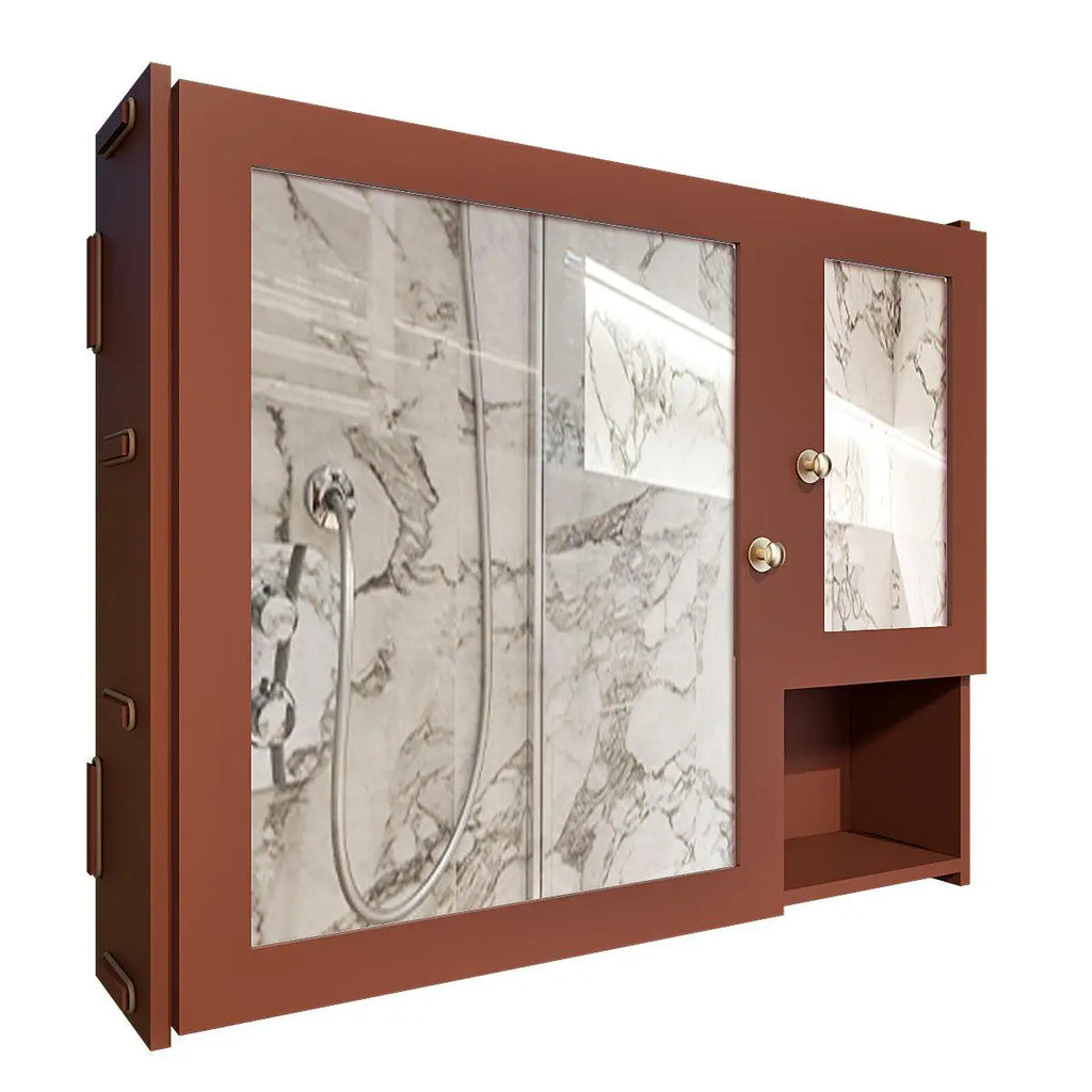 Luxury Stylish Wooden Bathroom Storage Cabinet with Mirrors & 5 Spacious Shelves with Brown Finish