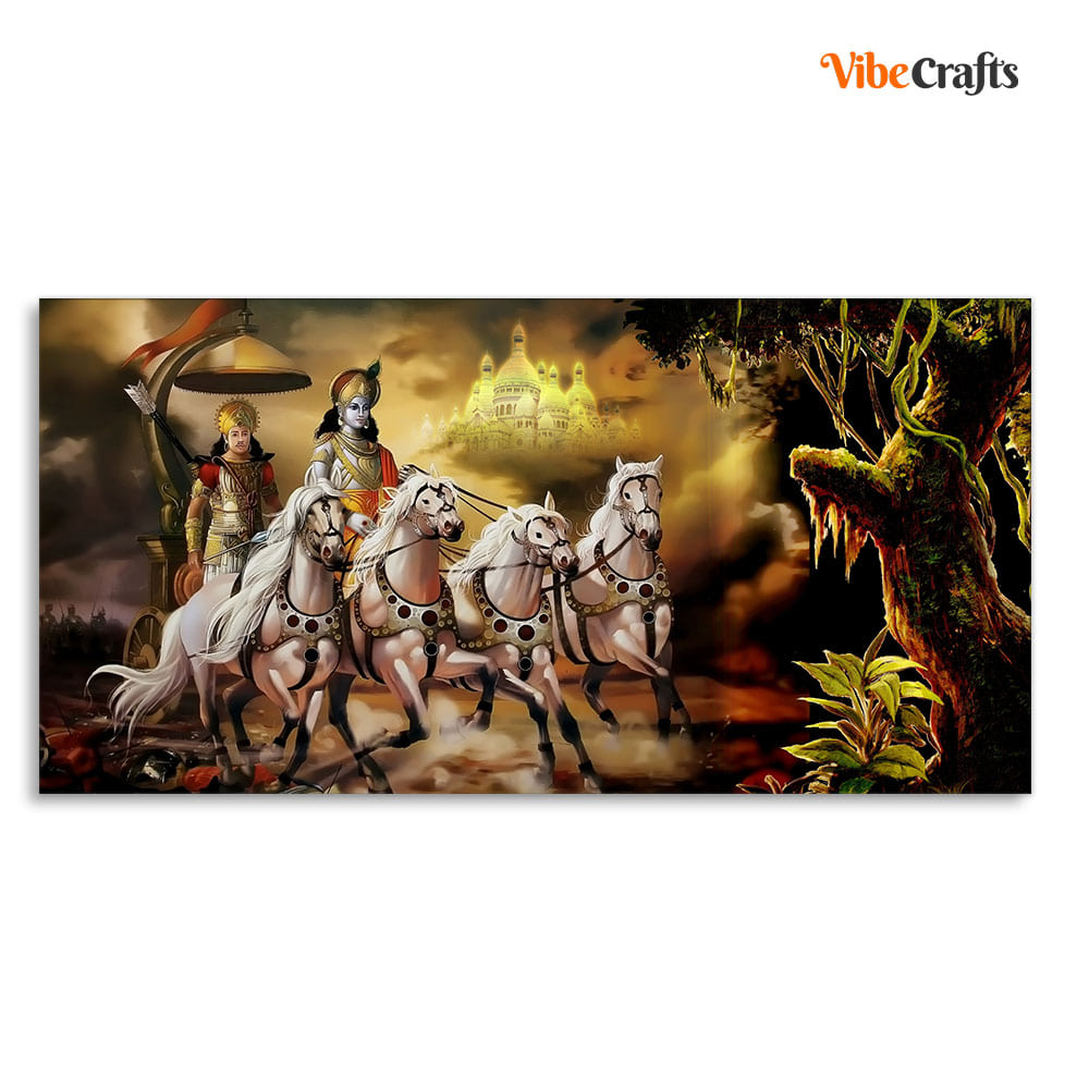 Mahabharat Shri Krishna and Arjun Premium Canvas and Wall Painting