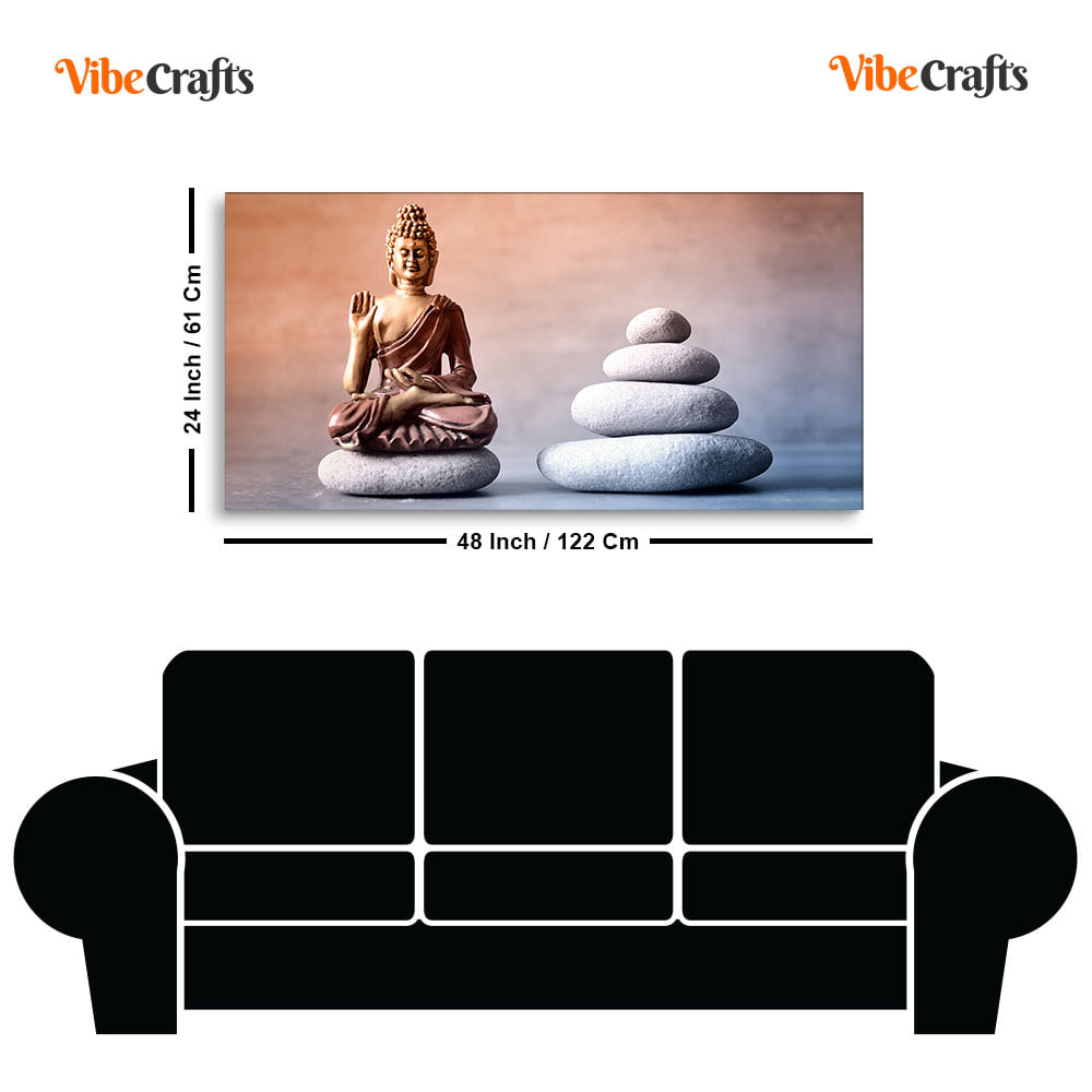 Meditating Buddha is Sitting with Balance Stones Canvas Wall Painting