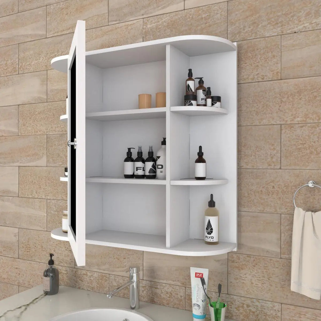 Premium Wooden Bathroom Cabinet Mirror with 10 Spacious Shelves with White Finish