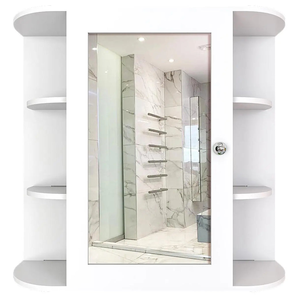 Premium Wooden Bathroom Cabinet Mirror with 10 Spacious Shelves with White Finish