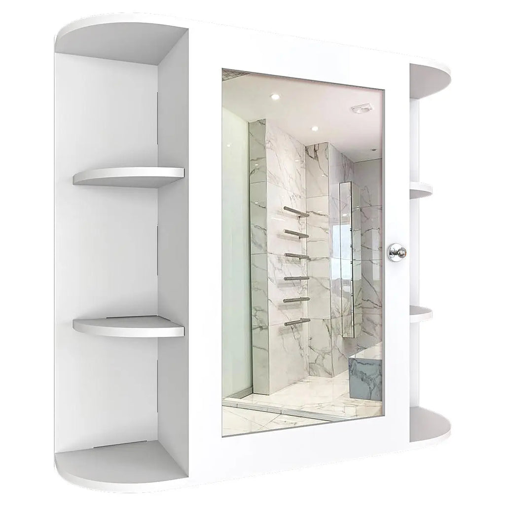 Premium Wooden Bathroom Cabinet Mirror with 10 Spacious Shelves with White Finish